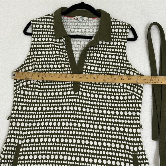 Boden Women's Sleeveless Midi Shirt Dress Pockets Tie Belt Size 10L Olive White - Picture 4 of 9